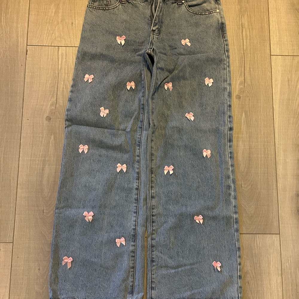 Women's Pink Bow Embellished Jeans